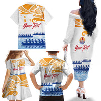 Personalised Hawaiki Nui Va'a French Polynesian Pattern Family Matching Off The Shoulder Long Sleeve Dress and Hawaiian Shirt White Color LT03 - Polynesian Pride