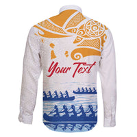 Personalised Hawaiki Nui Va'a French Polynesian Pattern Family Matching Off The Shoulder Long Sleeve Dress and Hawaiian Shirt White Color LT03 - Polynesian Pride