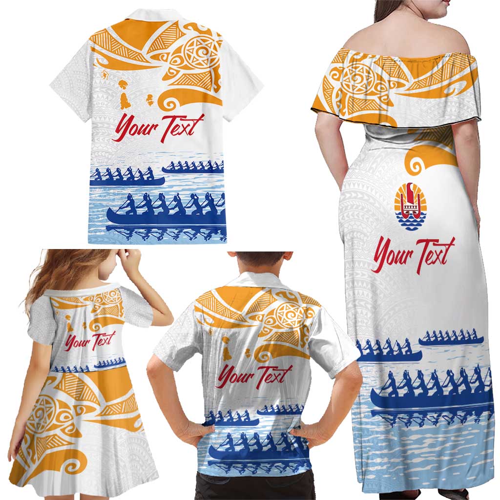 Personalised Hawaiki Nui Va'a French Polynesian Pattern Family Matching Off Shoulder Maxi Dress and Hawaiian Shirt White Color LT03 - Polynesian Pride