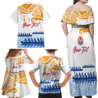 Personalised Hawaiki Nui Va'a French Polynesian Pattern Family Matching Off Shoulder Maxi Dress and Hawaiian Shirt White Color LT03 - Polynesian Pride