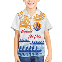 Personalised Hawaiki Nui Va'a French Polynesian Pattern Family Matching Off Shoulder Maxi Dress and Hawaiian Shirt White Color LT03 Son's Shirt White - Polynesian Pride