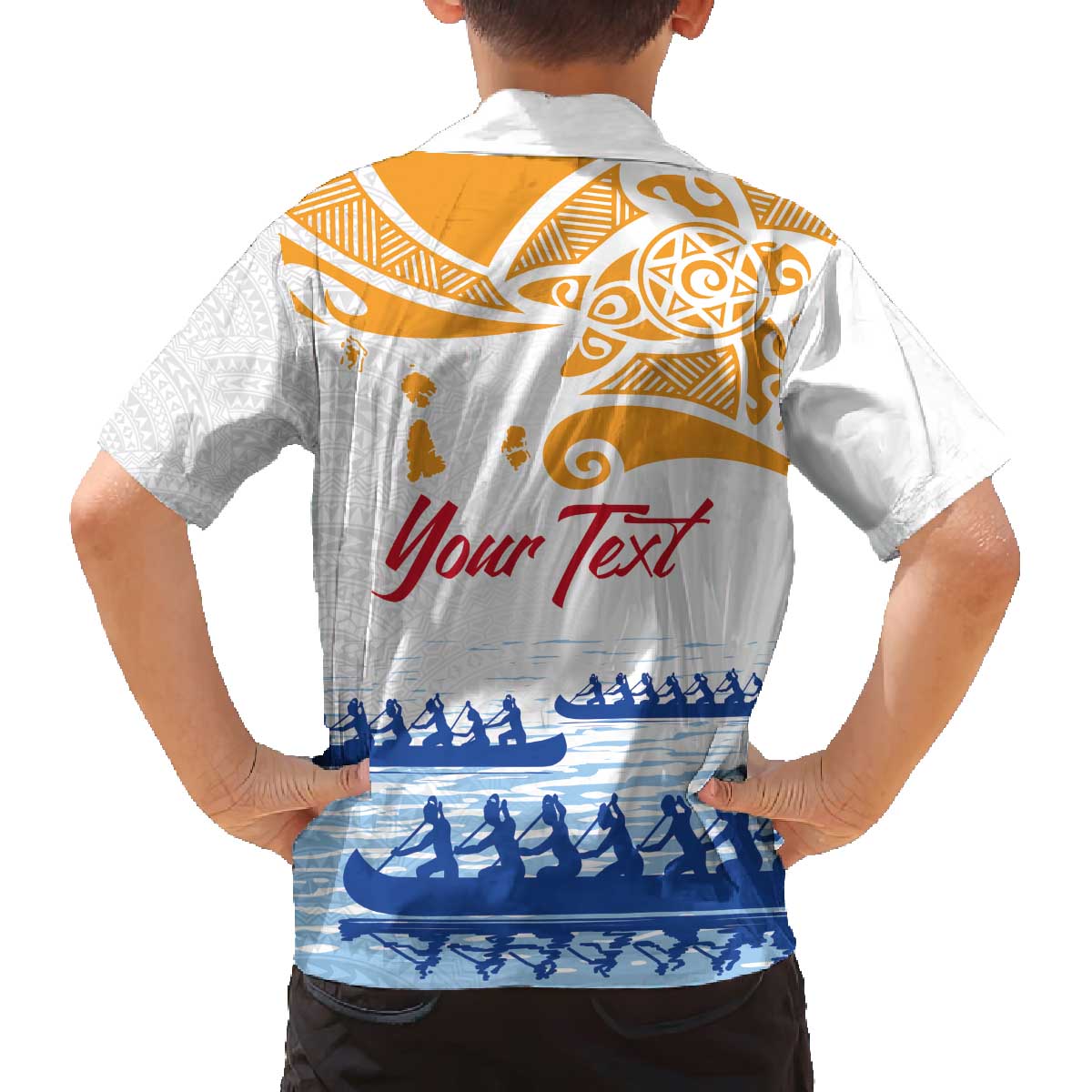 Personalised Hawaiki Nui Va'a French Polynesian Pattern Family Matching Off Shoulder Short Dress and Hawaiian Shirt White Color LT03 - Polynesian Pride