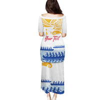 Personalised Hawaiki Nui Va'a French Polynesian Pattern Family Matching Puletasi and Hawaiian Shirt White Color LT03 - Polynesian Pride
