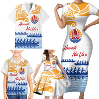Personalised Hawaiki Nui Va'a French Polynesian Pattern Family Matching Short Sleeve Bodycon Dress and Hawaiian Shirt White Color LT03 - Polynesian Pride