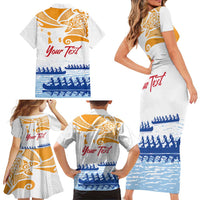 Personalised Hawaiki Nui Va'a French Polynesian Pattern Family Matching Short Sleeve Bodycon Dress and Hawaiian Shirt White Color LT03 - Polynesian Pride