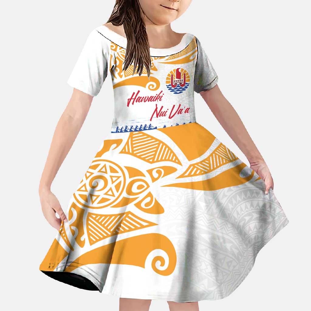Personalised Hawaiki Nui Va'a French Polynesian Pattern Family Matching Summer Maxi Dress and Hawaiian Shirt White Color LT03 Daughter's Dress White - Polynesian Pride