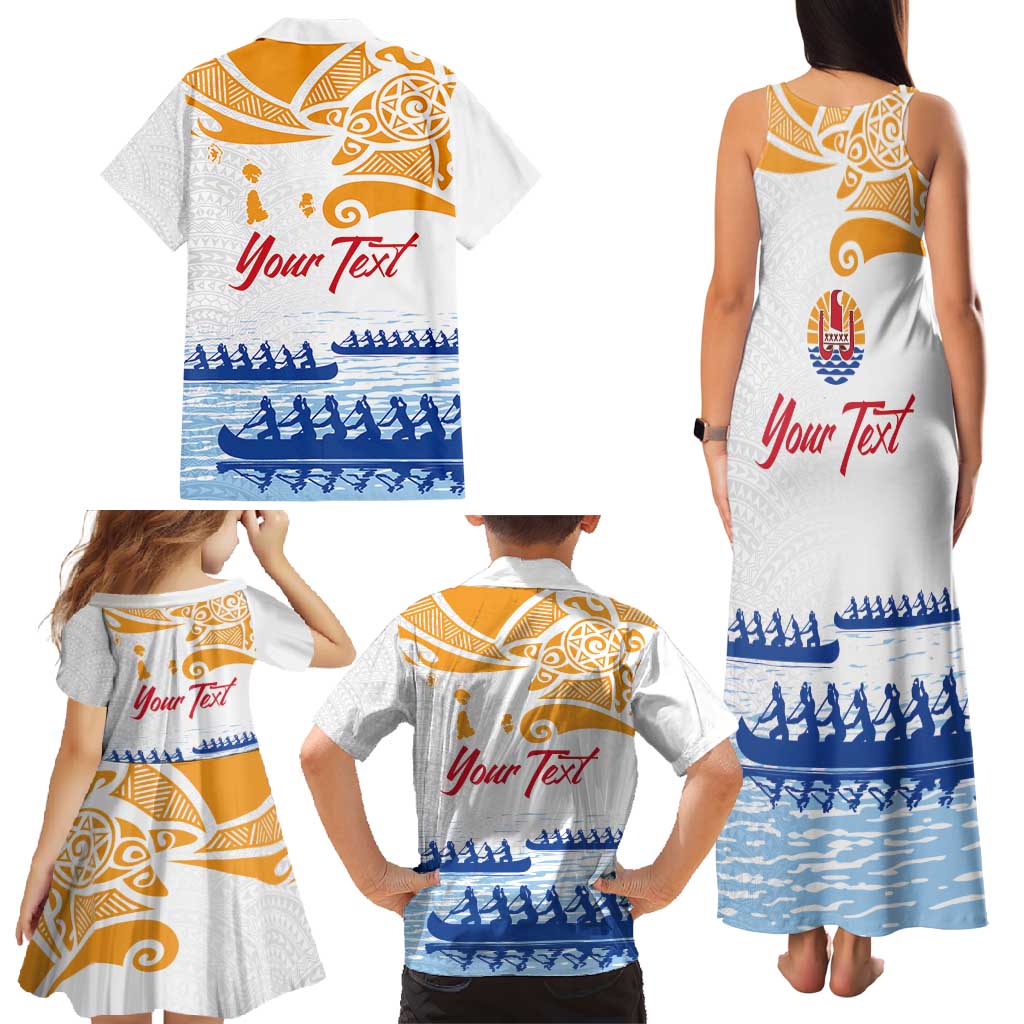 Personalised Hawaiki Nui Va'a French Polynesian Pattern Family Matching Tank Maxi Dress and Hawaiian Shirt White Color LT03 - Polynesian Pride