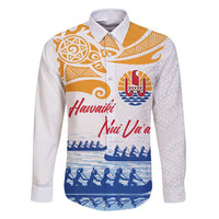 Personalised Hawaiki Nui Va'a French Polynesian Pattern Family Matching Tank Maxi Dress and Hawaiian Shirt White Color LT03 Dad's Shirt - Long Sleeve White - Polynesian Pride