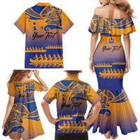 Personalised Hawaiki Nui Va'a French Polynesian Pattern Family Matching Mermaid Dress and Hawaiian Shirt Sunset Color LT03 - Polynesian Pride