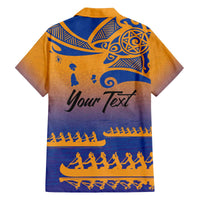 Personalised Hawaiki Nui Va'a French Polynesian Pattern Family Matching Off The Shoulder Long Sleeve Dress and Hawaiian Shirt Sunset Color LT03 - Polynesian Pride