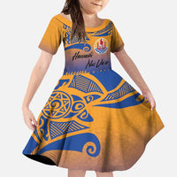 Personalised Hawaiki Nui Va'a French Polynesian Pattern Family Matching Off Shoulder Maxi Dress and Hawaiian Shirt Sunset Color LT03 Daughter's Dress Yellow - Polynesian Pride