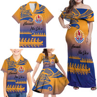 Personalised Hawaiki Nui Va'a French Polynesian Pattern Family Matching Off Shoulder Maxi Dress and Hawaiian Shirt Sunset Color LT03 - Polynesian Pride