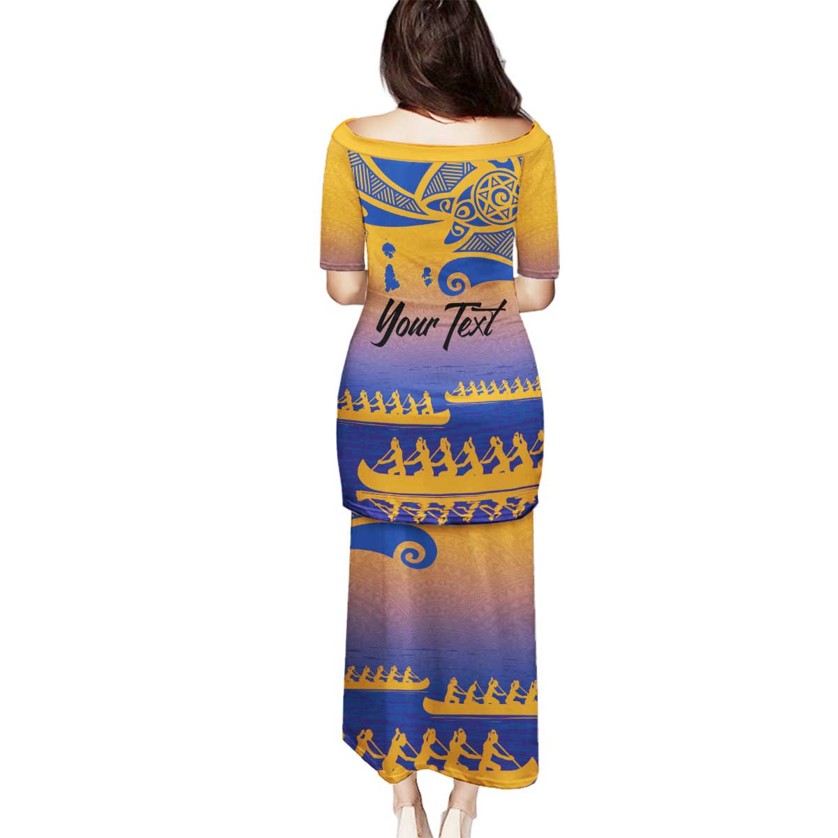 Personalised Hawaiki Nui Va'a French Polynesian Pattern Family Matching Puletasi and Hawaiian Shirt Sunset Color LT03 - Polynesian Pride