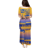Personalised Hawaiki Nui Va'a French Polynesian Pattern Family Matching Puletasi and Hawaiian Shirt Sunset Color LT03 - Polynesian Pride