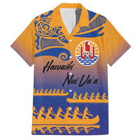 Personalised Hawaiki Nui Va'a French Polynesian Pattern Family Matching Short Sleeve Bodycon Dress and Hawaiian Shirt Sunset Color LT03 Dad's Shirt - Short Sleeve Yellow - Polynesian Pride