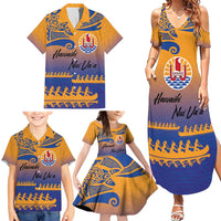 Personalised Hawaiki Nui Va'a French Polynesian Pattern Family Matching Summer Maxi Dress and Hawaiian Shirt Sunset Color LT03 - Polynesian Pride