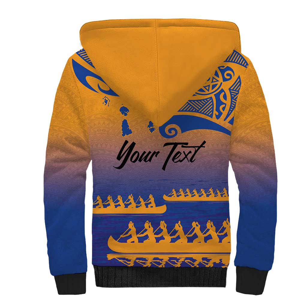 Personalised Hawaiki Nui Va'a French Polynesian Pattern Sherpa Hoodie Sunset Color LT03 - Polynesian Pride