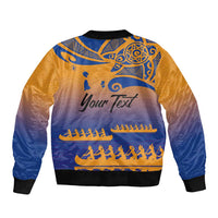 Personalised Hawaiki Nui Va'a French Polynesian Pattern Sleeve Zip Bomber Jacket Sunset Color LT03 - Polynesian Pride