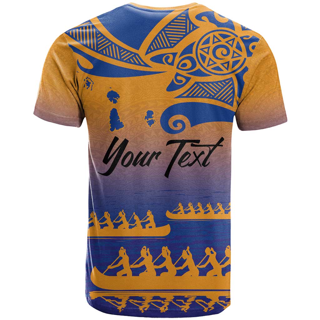 Personalised Hawaiki Nui Va'a French Polynesian Pattern T Shirt Sunset Color