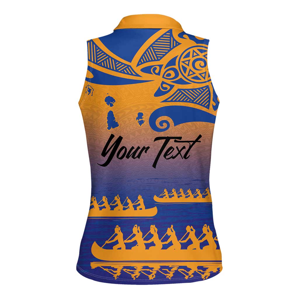 Personalised Hawaiki Nui Va'a French Polynesian Pattern Women Sleeveless Polo Shirt Sunset Color LT03 - Polynesian Pride