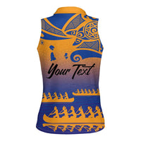 Personalised Hawaiki Nui Va'a French Polynesian Pattern Women Sleeveless Polo Shirt Sunset Color LT03 - Polynesian Pride