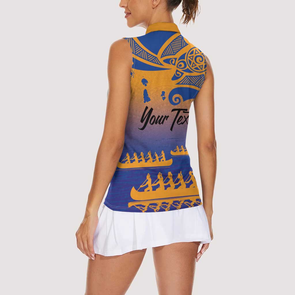 Personalised Hawaiki Nui Va'a French Polynesian Pattern Women Sleeveless Polo Shirt Sunset Color LT03 - Polynesian Pride