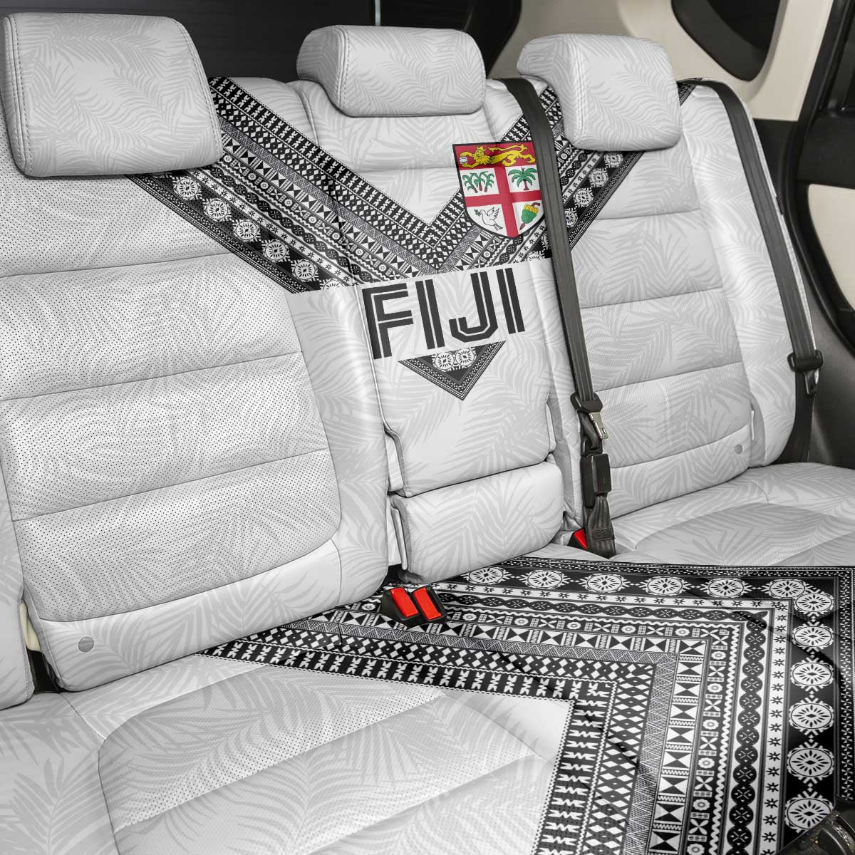 Rugby Fiji Back Car Seat Cover Fijian Masi Tribal Sporty Style White Color LT03 - Polynesian Pride