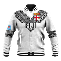 Custom Rugby Fiji Baseball Jacket Fijian Masi Tribal Sporty Style White Color - Polynesian Pride