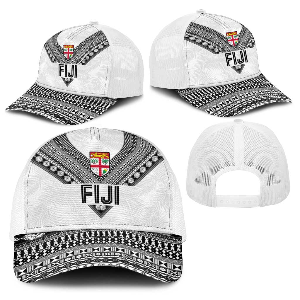 Rugby Fiji Baseball Net Cap Fijian Masi Tribal Sporty Style White Color LT03 - Polynesian Pride