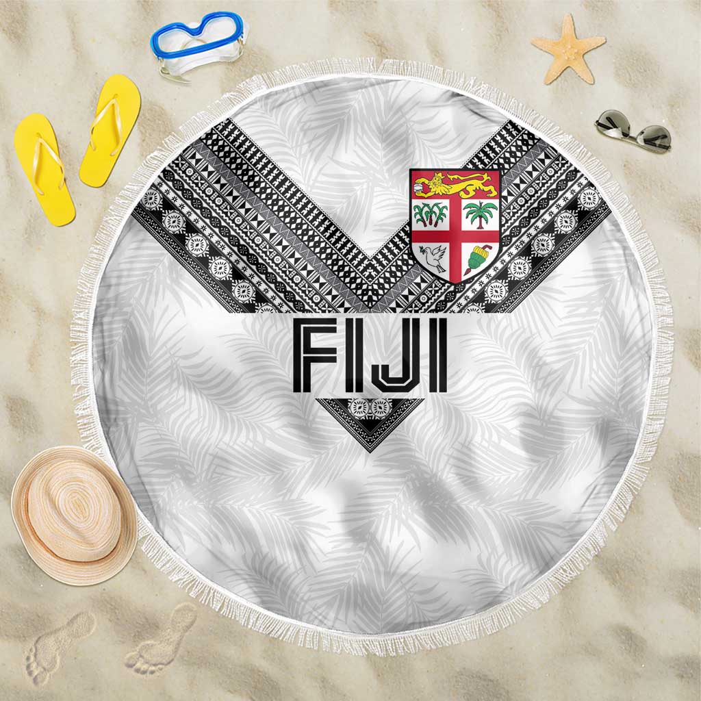 Rugby Fiji Beach Blanket Fijian Masi Tribal Sporty Style White Color LT03 One Size 150cm White - Polynesian Pride