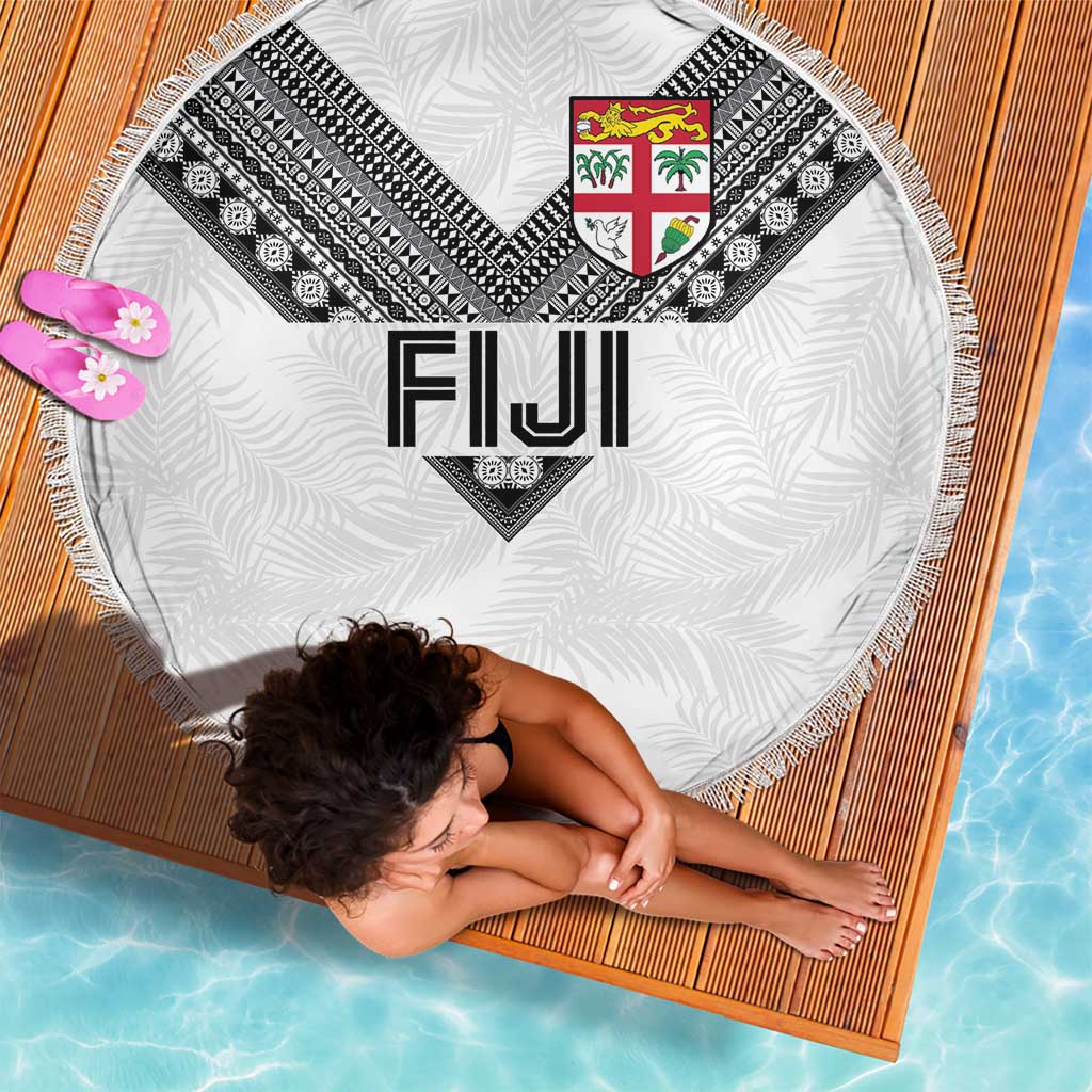 Rugby Fiji Beach Blanket Fijian Masi Tribal Sporty Style White Color LT03 - Polynesian Pride