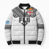 Custom Rugby Fiji Bomber Puffer Jacket Fijian Masi Tribal Sporty Style White Color LT03 Unisex White - Polynesian Pride