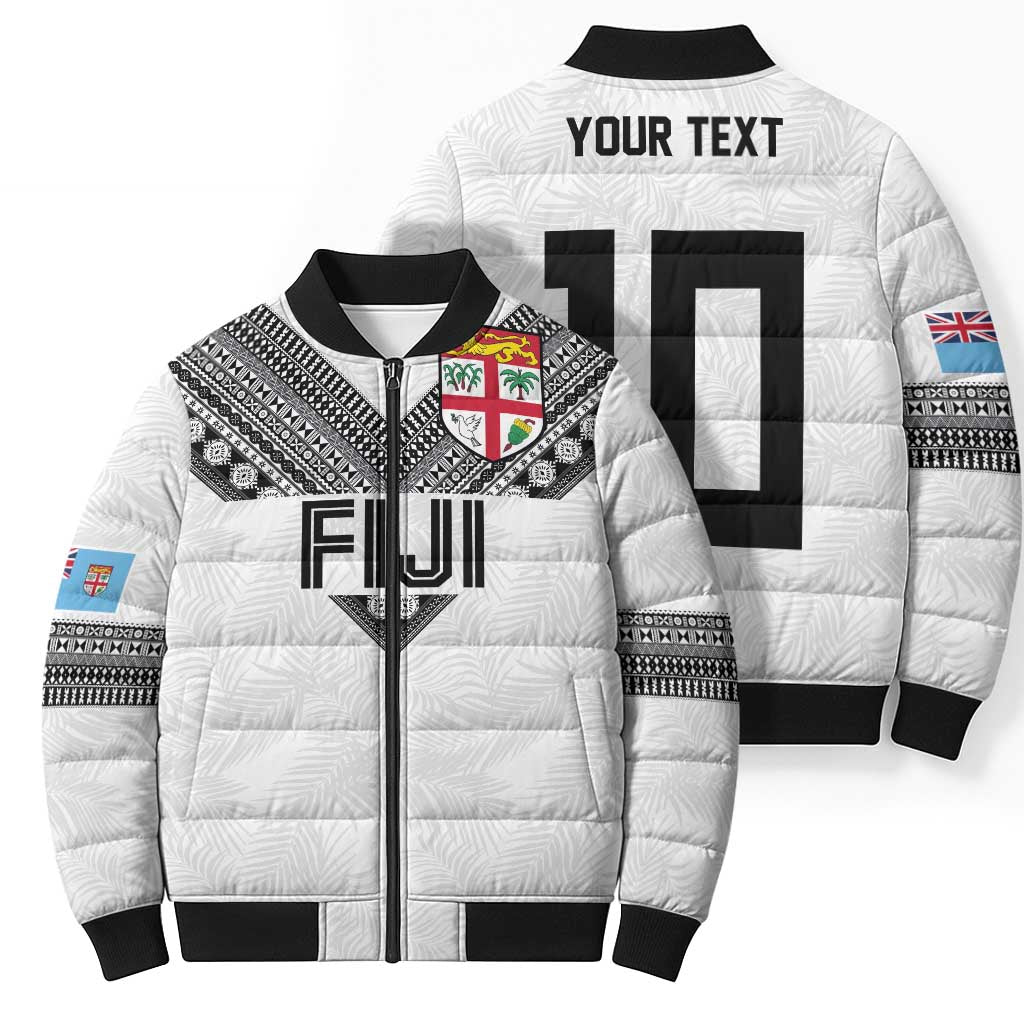 Custom Rugby Fiji Bomber Puffer Jacket Fijian Masi Tribal Sporty Style White Color LT03 - Polynesian Pride