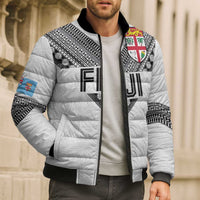 Custom Rugby Fiji Bomber Puffer Jacket Fijian Masi Tribal Sporty Style White Color LT03 - Polynesian Pride