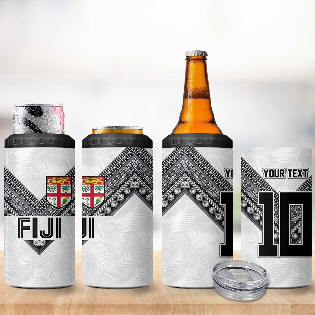 Custom Rugby Fiji 4 in 1 Can Cooler Tumbler Fijian Masi Tribal Sporty Style White Color LT03 - Polynesian Pride