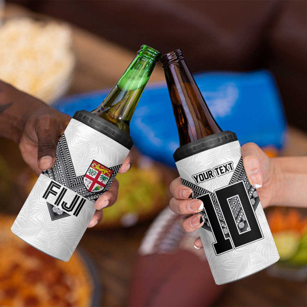 Custom Rugby Fiji 4 in 1 Can Cooler Tumbler Fijian Masi Tribal Sporty Style White Color LT03 - Polynesian Pride