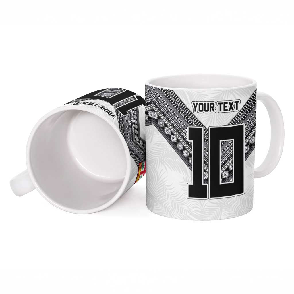 Custom Rugby Fiji Ceramic Mug Fijian Masi Tribal Sporty Style White Color LT03 - Polynesian Pride