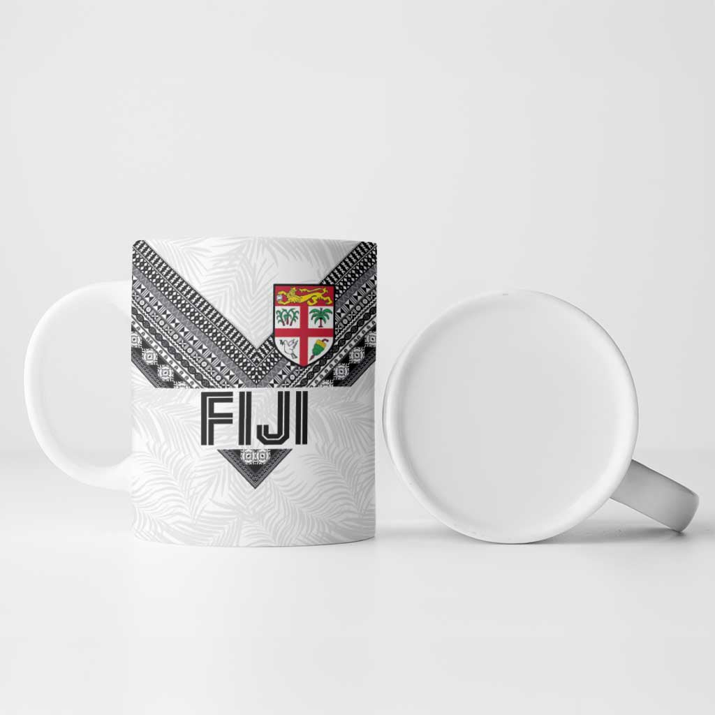 Custom Rugby Fiji Ceramic Mug Fijian Masi Tribal Sporty Style White Color LT03 - Polynesian Pride