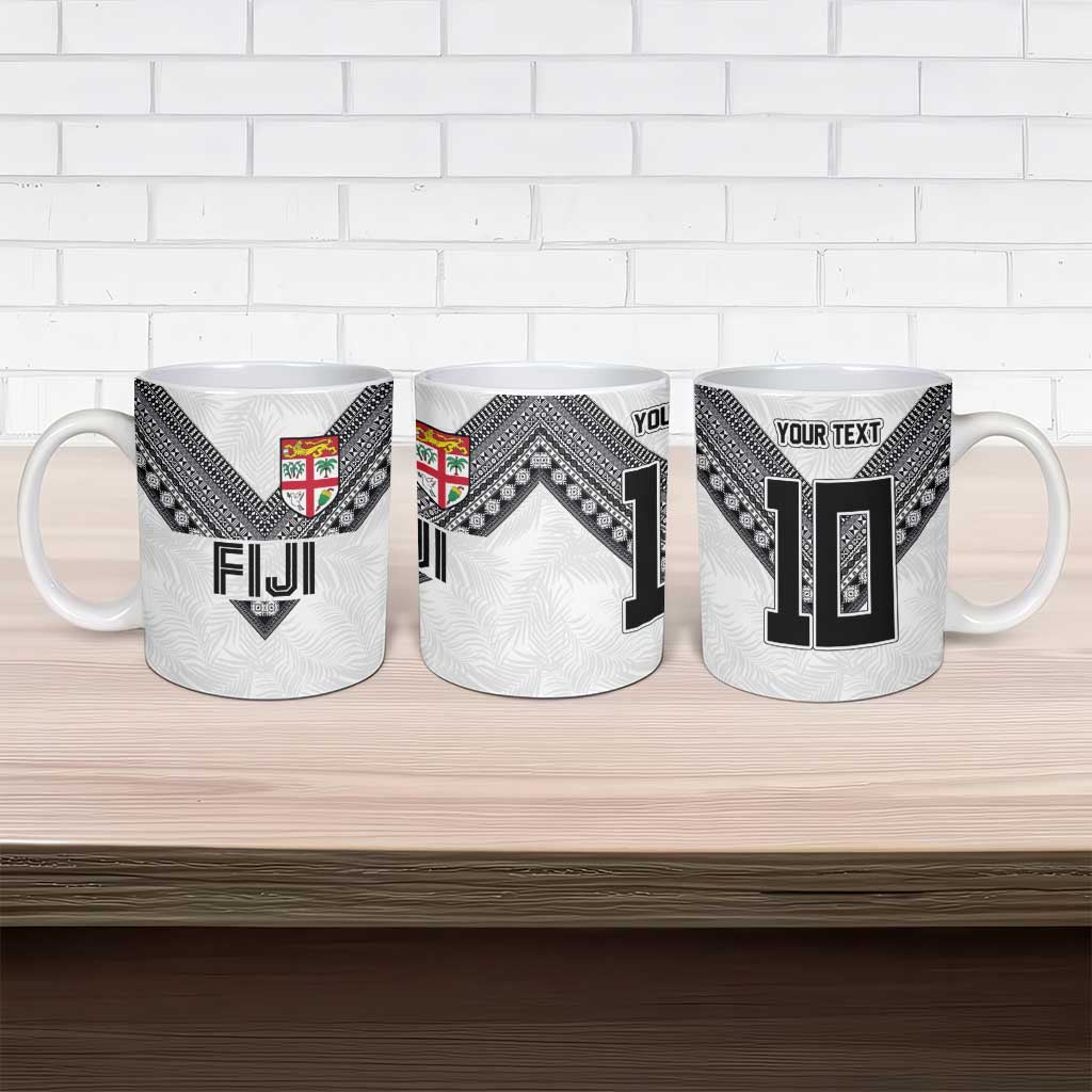 Custom Rugby Fiji Ceramic Mug Fijian Masi Tribal Sporty Style White Color LT03 - Polynesian Pride