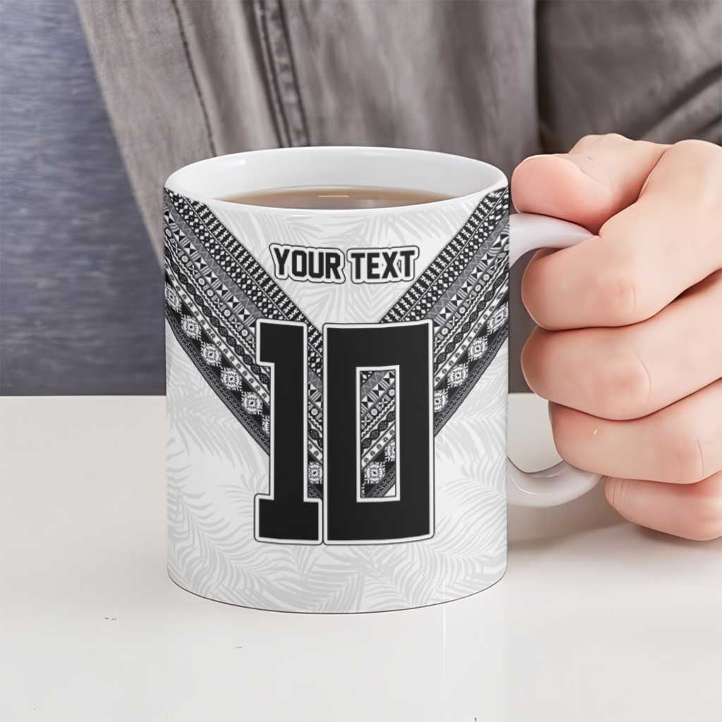 Custom Rugby Fiji Ceramic Mug Fijian Masi Tribal Sporty Style White Color LT03 - Polynesian Pride