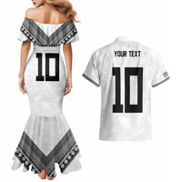 Custom Rugby Fiji Couples Matching Mermaid Dress and Hawaiian Shirt Fijian Masi Tribal Sporty Style White Color LT03 - Polynesian Pride
