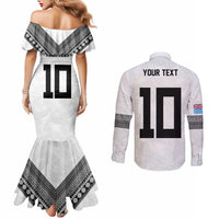 Custom Rugby Fiji Couples Matching Mermaid Dress and Long Sleeve Button Shirt Fijian Masi Tribal Sporty Style White Color LT03 - Polynesian Pride