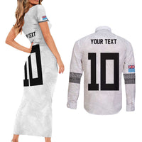 Custom Rugby Fiji Couples Matching Short Sleeve Bodycon Dress and Long Sleeve Button Shirt Fijian Masi Tribal Sporty Style White Color LT03 - Polynesian Pride