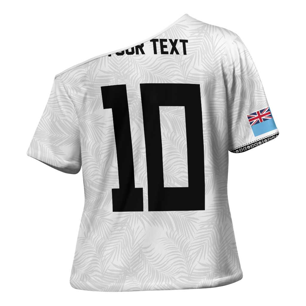 Custom Rugby Fiji Cross Shoulder Shirt Fijian Masi Tribal Sporty Style White Color LT03 - Polynesian Pride