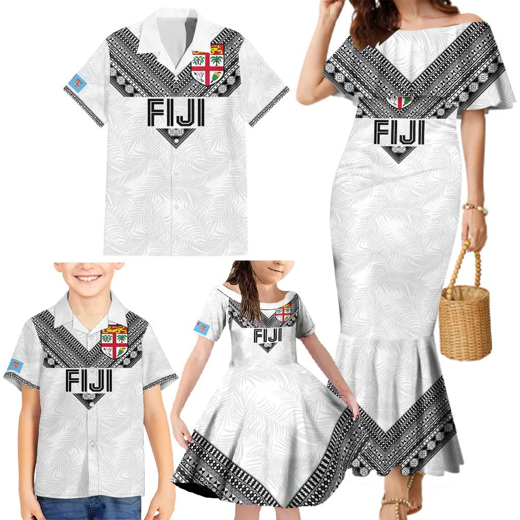 Custom Rugby Fiji Family Matching Mermaid Dress and Hawaiian Shirt Fijian Masi Tribal Sporty Style White Color LT03 - Polynesian Pride
