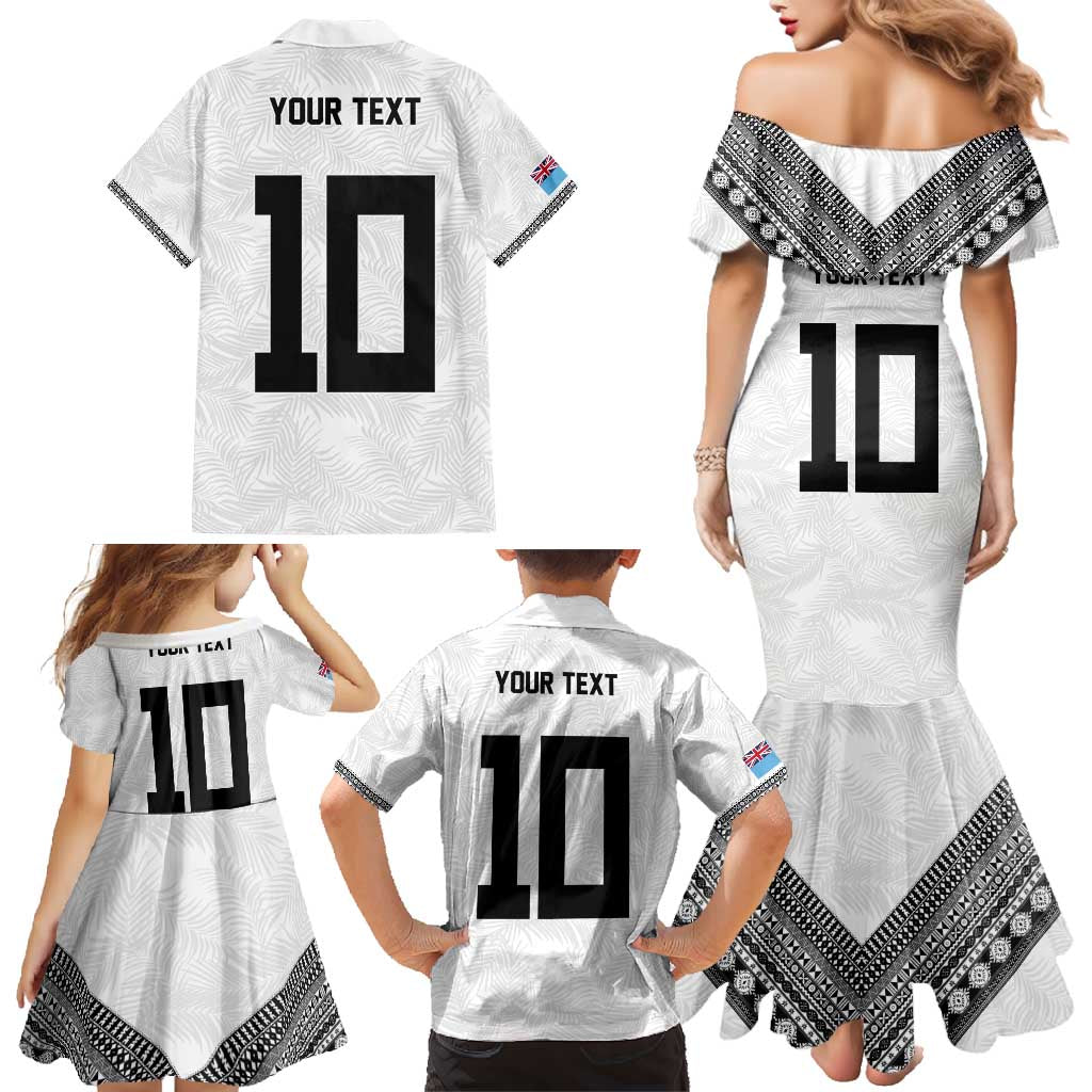 Custom Rugby Fiji Family Matching Mermaid Dress and Hawaiian Shirt Fijian Masi Tribal Sporty Style White Color LT03 - Polynesian Pride
