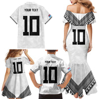 Custom Rugby Fiji Family Matching Mermaid Dress and Hawaiian Shirt Fijian Masi Tribal Sporty Style White Color LT03 - Polynesian Pride