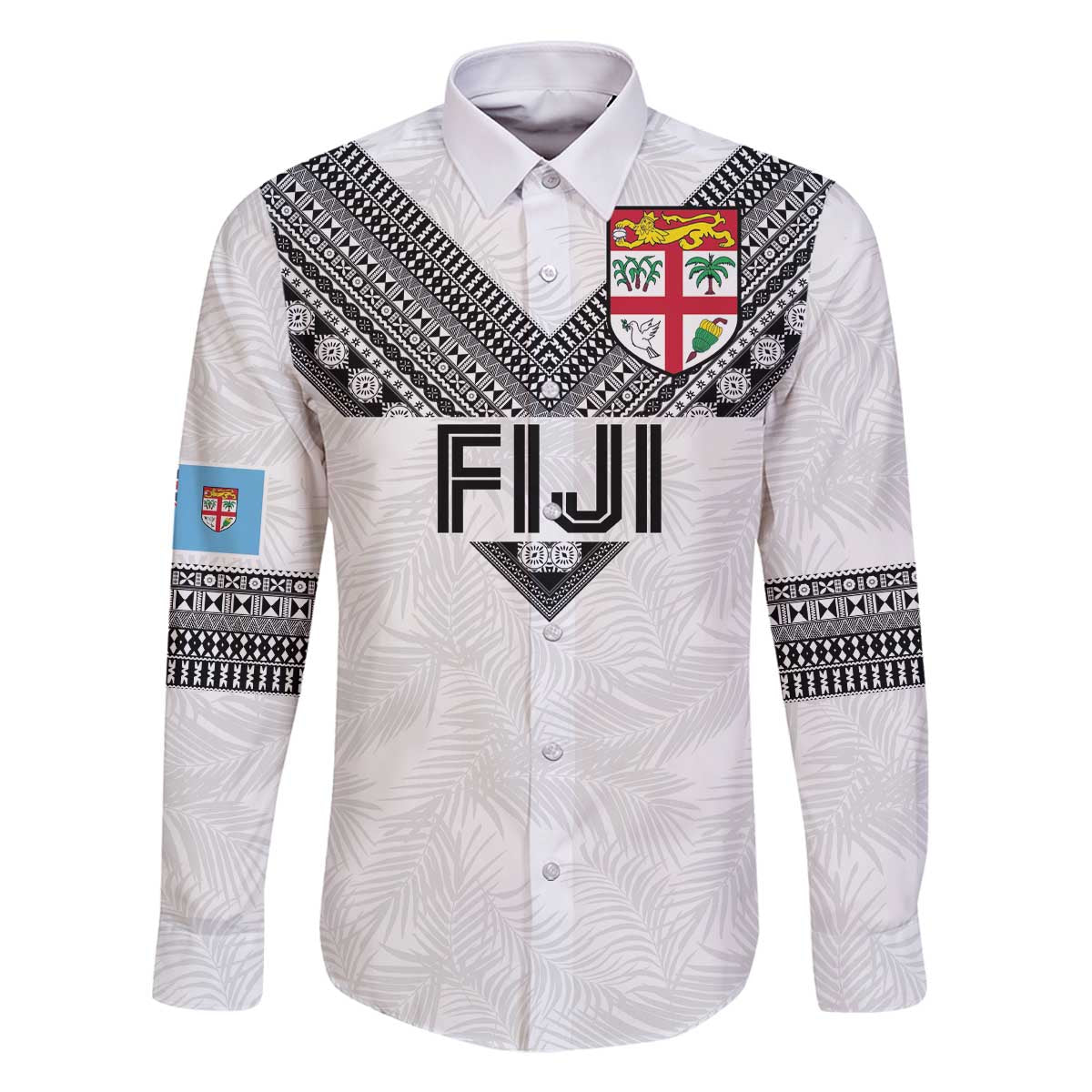 Custom Rugby Fiji Family Matching Off The Shoulder Long Sleeve Dress and Hawaiian Shirt Fijian Masi Tribal Sporty Style White Color LT03 Dad's Shirt - Long Sleeve White - Polynesian Pride