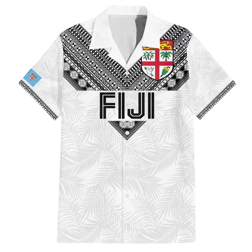 Custom Rugby Fiji Family Matching Off Shoulder Short Dress and Hawaiian Shirt Fijian Masi Tribal Sporty Style White Color LT03 Dad's Shirt - Short Sleeve White - Polynesian Pride