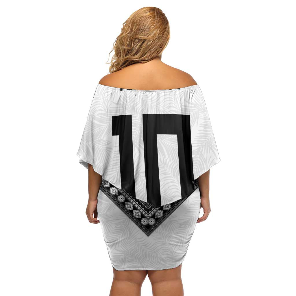 Custom Rugby Fiji Family Matching Off Shoulder Short Dress and Hawaiian Shirt Fijian Masi Tribal Sporty Style White Color LT03 - Polynesian Pride